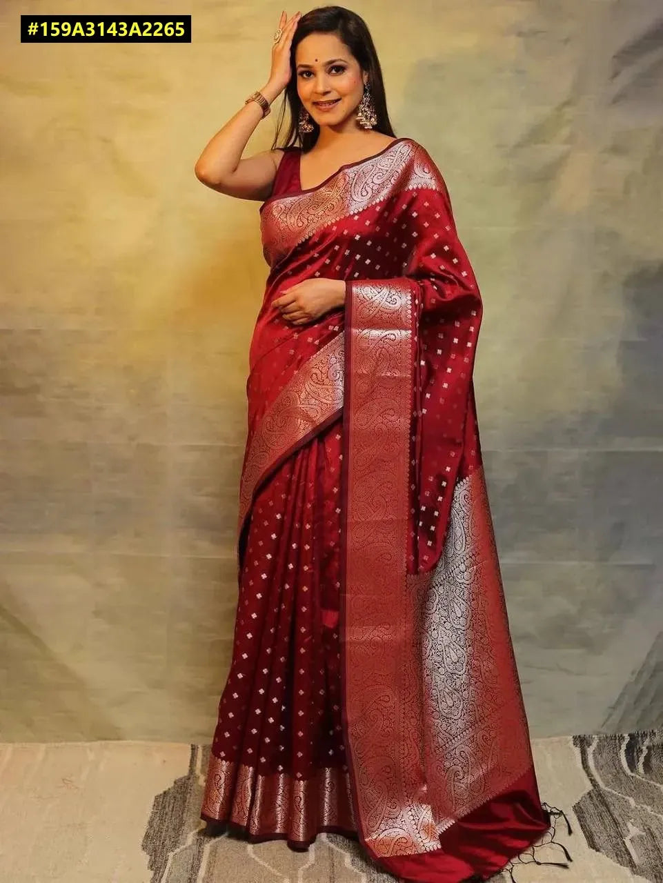 Premium Lichi Silk Saree with Gold Zari Border