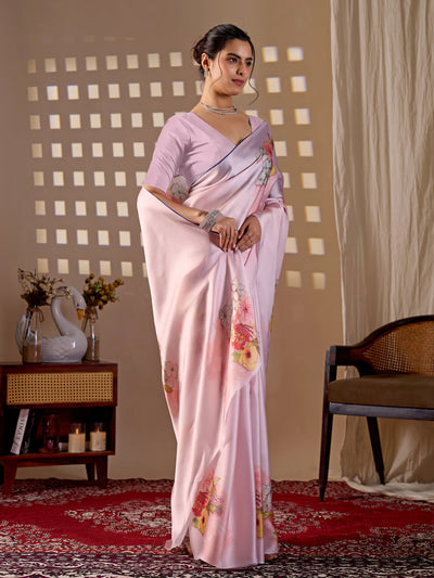 Elegant Light Pink Georgette Saree - Floral Printed Design for Women