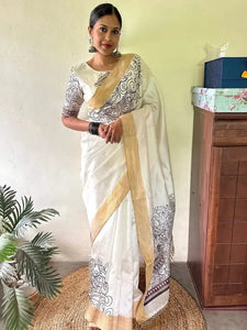 Elegant Linen Cotton Kalamkari Saree with Designer Blouse for Women