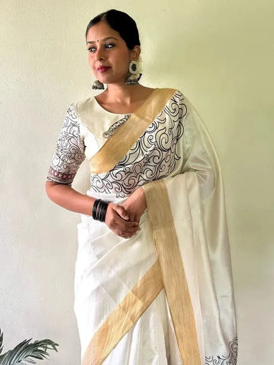 Elegant Linen Cotton Kalamkari Saree with Designer Blouse for Women