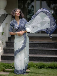 Elegant Linen Cotton Saree - Beautiful Digital Print Festive Wear for Women