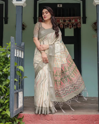 Elegant Linen Cotton Saree - Designer Tribal Pallu Collection for Women