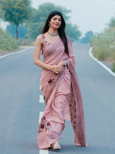 Elegant Linen Cotton Saree - Festive Wear with Blouse for Women