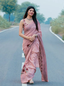 Elegant Linen Cotton Saree - Festive Wear with Blouse for Women