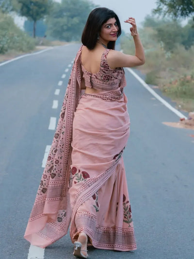 Elegant Linen Cotton Saree - Festive Wear with Blouse for Women