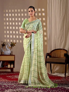 Elegant Linen Cotton Saree - Floral Digital Print Festive Wear for Women