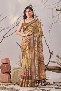 Elegant Linen Cotton Saree - Floral Digital Print Festive Wear for Women