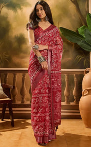 Elegant Linen Cotton Saree - Lightweight Comfort for Festive Wear