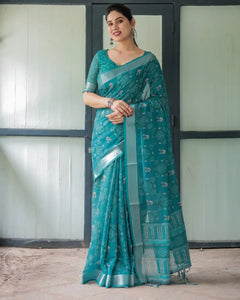Elegant Linen Cotton Saree - Silver Motif Printed Festive Wear for Women