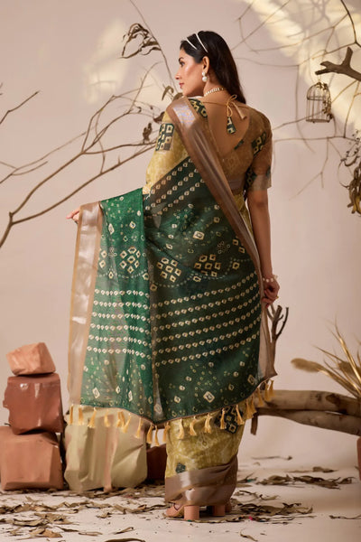 Elegant Linen Cotton Saree - Traditional Patola Print Festive Wear for Women
