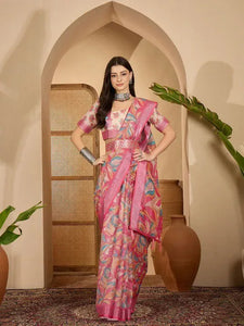 Elegant Linen Cotton Saree - Vibrant Print Festive Wear