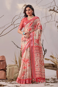 Elegant Linen Cotton Saree with Patola Border | Festive Wear