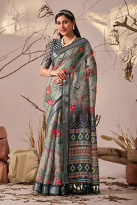 Elegant Linen Cotton Saree with Patola Border for Festive Celebrations