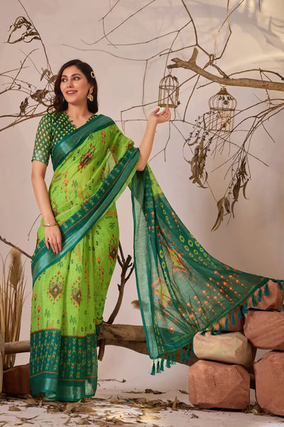 Elegant Linen Cotton Saree with Patola Print for Festive Wear