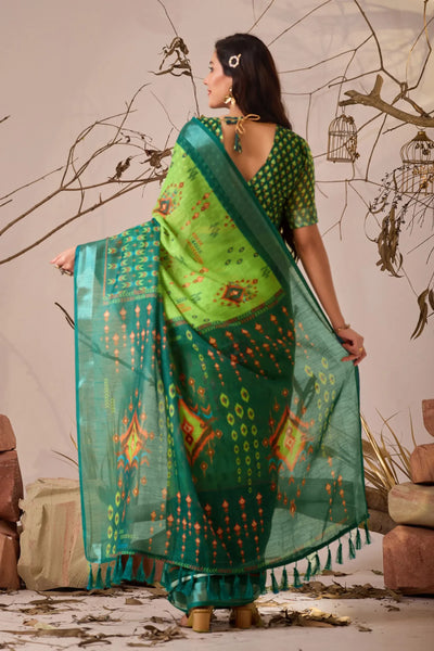 Elegant Linen Cotton Saree with Patola Print for Festive Wear