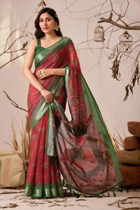 Elegant Linen Cotton Saree with Traditional Digital Print - Premium Festive Wear for Women