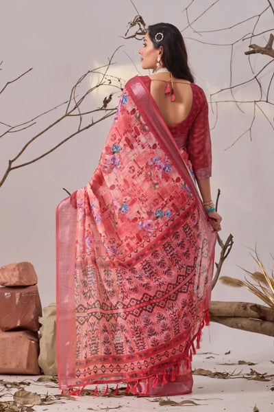 Elegant Linen Cotton Saree with Traditional Patola Border