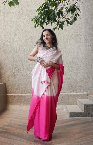 Elegant Linen Ombre Saree - Digital Print with Tassels for Women