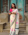 Elegant Linen Saree - Floral Print for Spring & Festive Wear