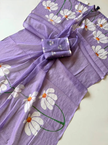 Elegant Linen Saree - Soft Floral Digital Print for Women