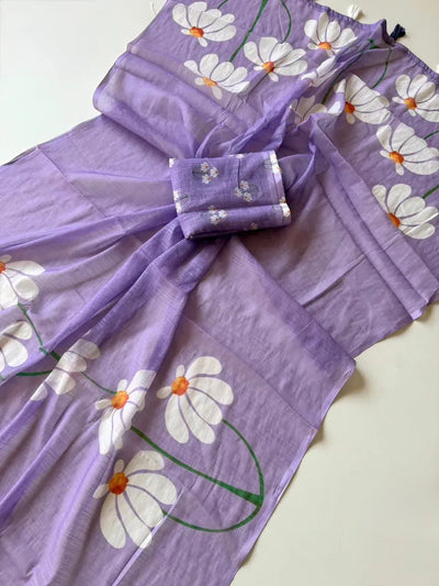 Elegant Linen Saree - Soft Floral Digital Print for Women