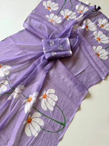 Elegant Linen Saree - Soft Floral Digital Print for Women