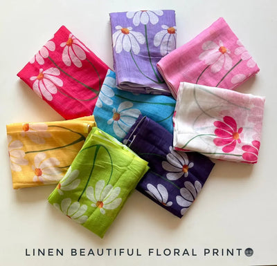 Elegant Linen Saree - Soft Floral Digital Print for Women