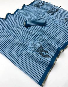 Elegant Linen Saree - Zebra Print Festive Wear for Women