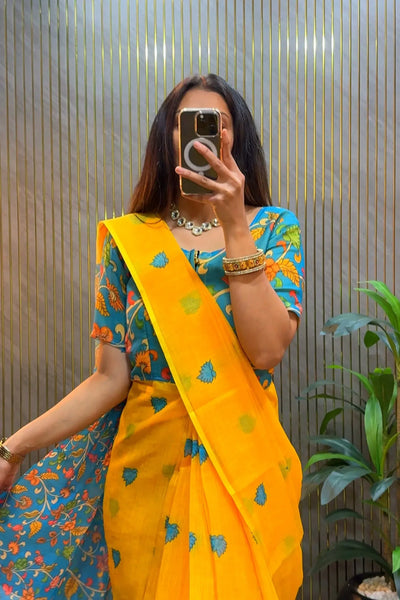 Elegant Linen Silk Ready to Wear Gown Saree - Kalamkari Festive Wear for Women