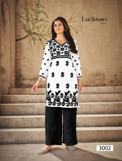 Elegant Lucknowi Chikankari Rayon Kurti Palazzo Set - Festive Wear for Women