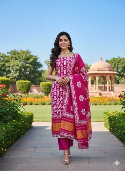 Elegant Magenta Jecard Gaji Silk Suit Set - Embroidered Festival Wear for Women