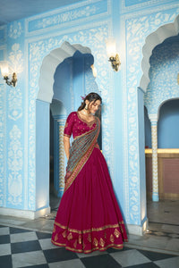 Elegant Magenta Vichitra Silk Lehenga - Heavy Embroidery Wedding Wear