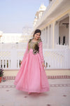 Elegant Mal Chanderi Gown - Luxe Velvet Koti with Embroidered Work for Festive & Party Wear