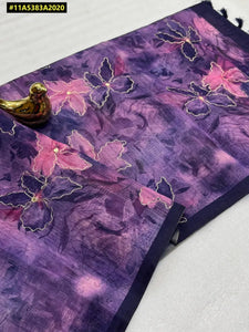 Elegant Malai Cotton Saree - Floral Aari & Gota Work for Women