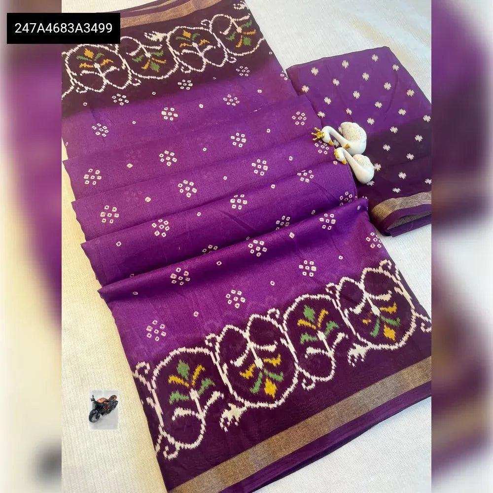 Premium Mangalagiri Silk Saree with Bandhani Print and Kalamkari Pallu