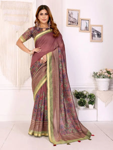 Elegant Maroon Chanderi Saree with Floral Prints for Festive Wear