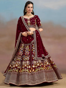 Elegant Maroon Georgette Lehenga Choli - Floral Embroidery for Festive Weddings