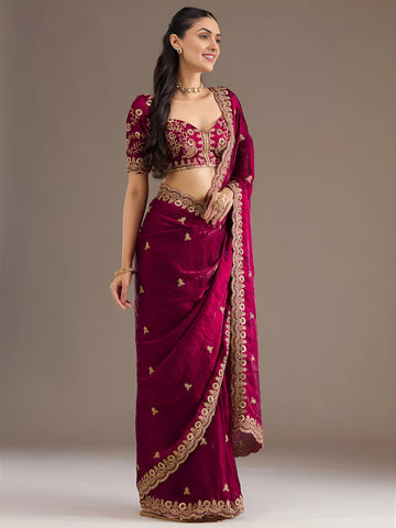 Elegant Maroon Tissue Saree - Multi Sequins Embroidery for Festive Wear