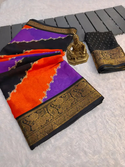 Elegant Marshmallow Blooming Saree - Rainbow Print Festive Wear