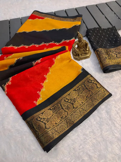 Elegant Marshmallow Blooming Saree - Rainbow Print Festive Wear