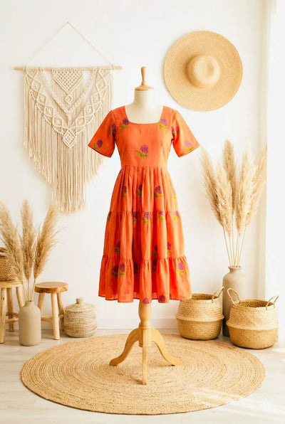 Elegant Maska Cotton Dress - Delicate Chain Stitch Embroidery for Summer & Festive Wear