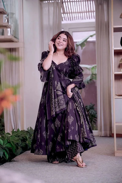 Elegant Maslin Cotton Anarkali Suit with Dupatta - Festive Wear for Women