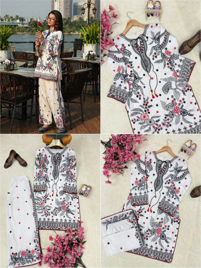 Elegant Maslin Kurti Plazzo Set - Heavy Thread Work for Women