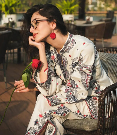 Elegant Maslin Kurti Plazzo Set - Heavy Thread Work for Women