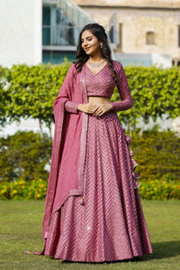 Elegant Metallic Pink Lehenga Choli - Sequin Work Wedding Wear