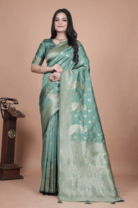 Elegant Mint Green Banarasi Silk Saree with Intricate Zari Weaving - Festive Wear for Women
