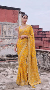 Elegant Mirror Work Georgette Saree with Katdana Handwork for Festive Celebrations