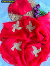 Elegant Moss Chiffon Saree - Handcrafted Dove Design for Festive Occasions