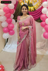 Elegant Moss Satin Dual Shade Saree - Multi Embroidery for Festive Wear