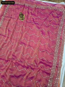 Elegant Moss Satin Saree - Dual Shade Multi Sequin Embroidery Work for Women